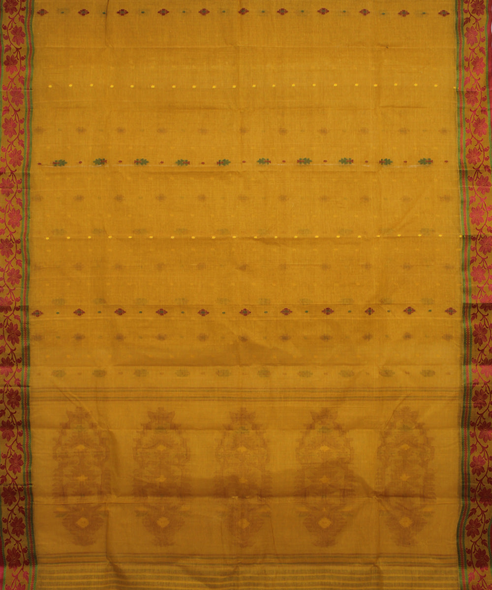 Mustard maroon handloom cotton bengal tangail saree