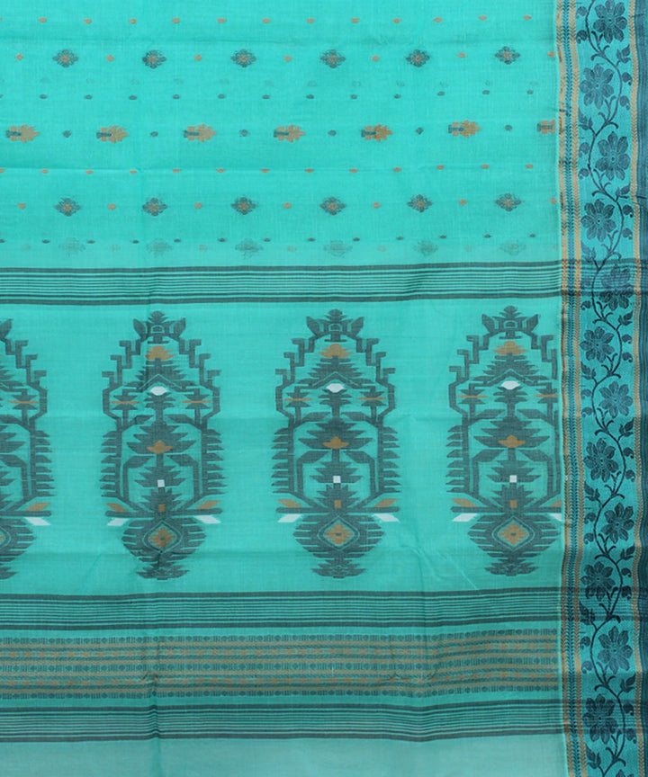 Cyan blue handloom cotton bengal tangail saree