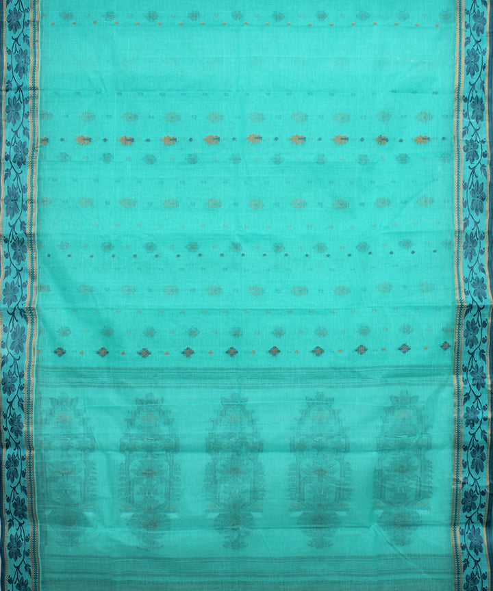 Cyan blue handloom cotton bengal tangail saree