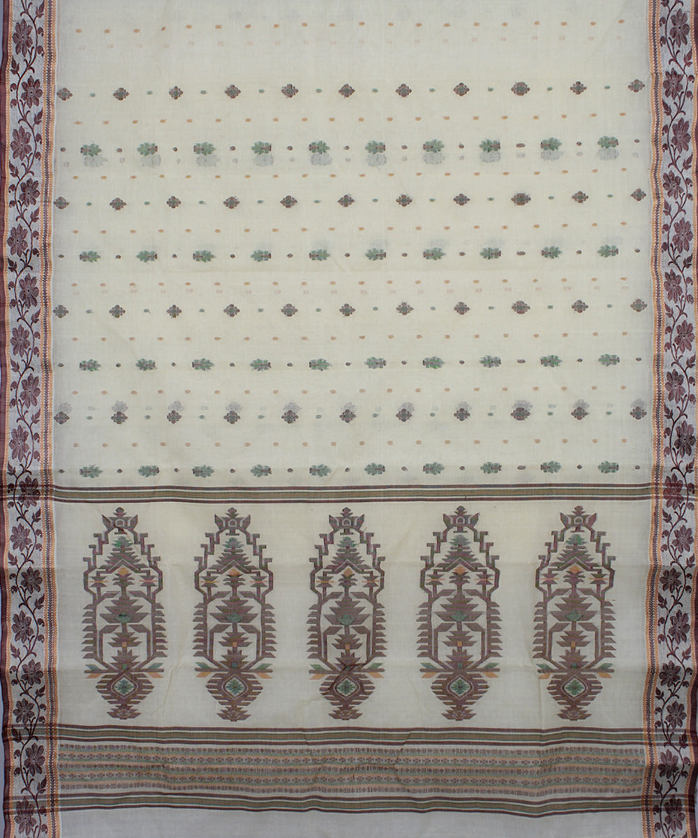 Cream brown handloom cotton bengal tangail saree