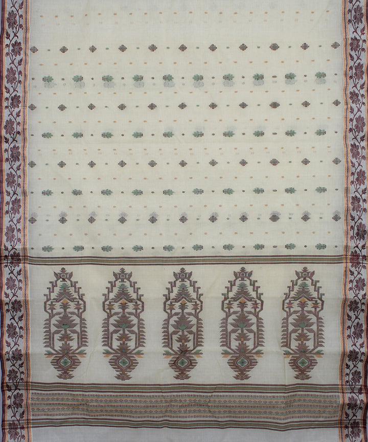 Cream brown handloom cotton bengal tangail saree
