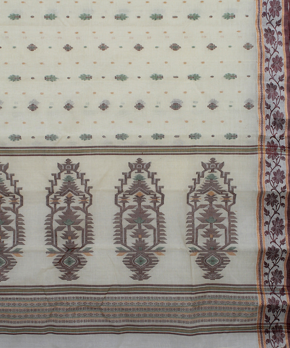 Cream brown handloom cotton bengal tangail saree