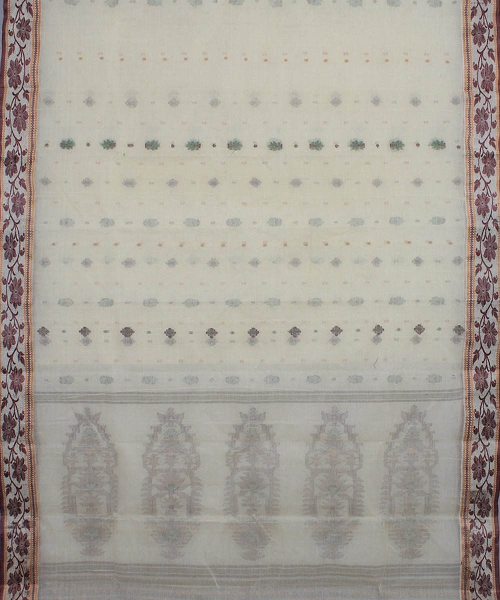 Cream brown handloom cotton bengal tangail saree