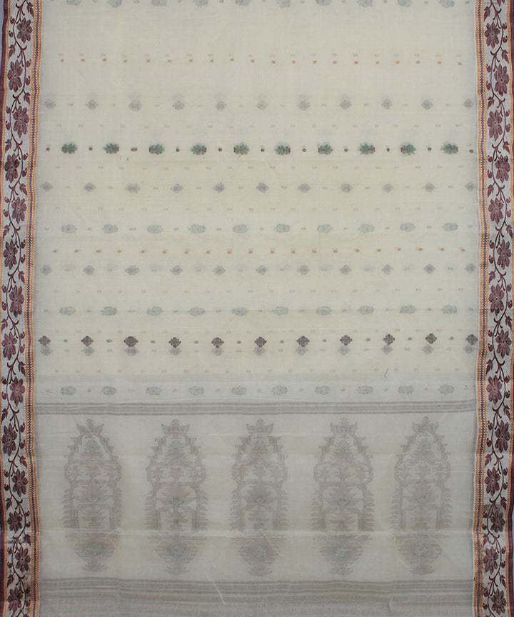 Cream brown handloom cotton bengal tangail saree