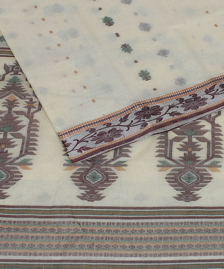 Cream brown handloom cotton bengal tangail saree