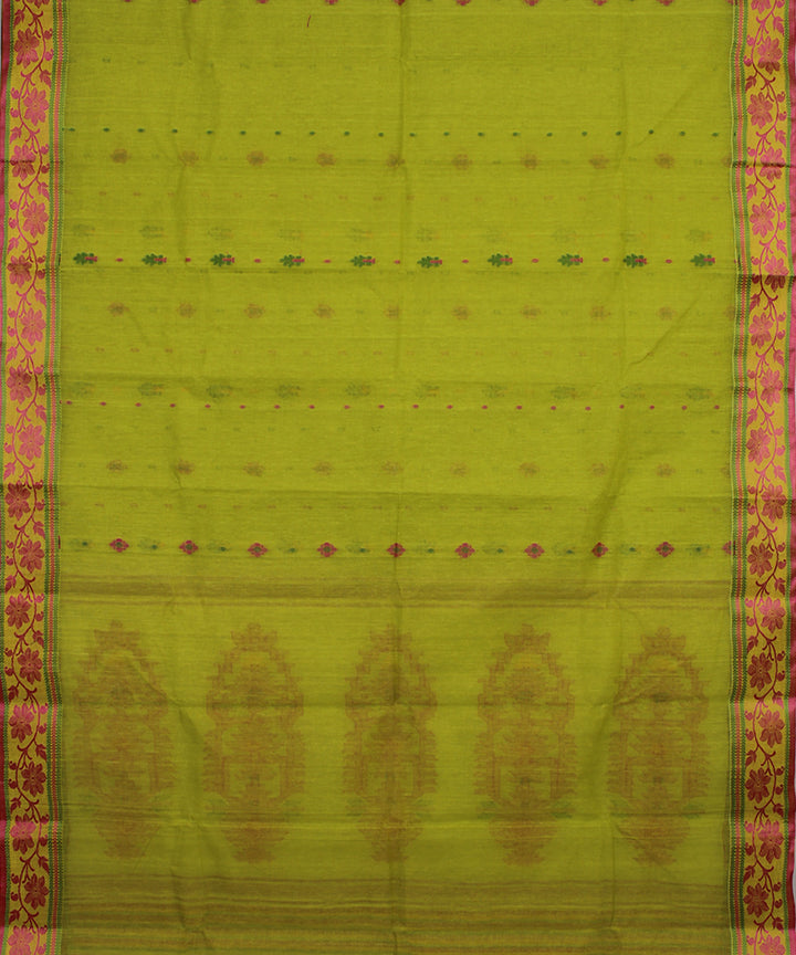 Lime green pink handloom cotton bengal tangail saree