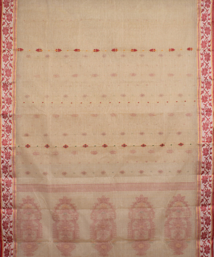 Beige red handwoven cotton bengal tangail saree