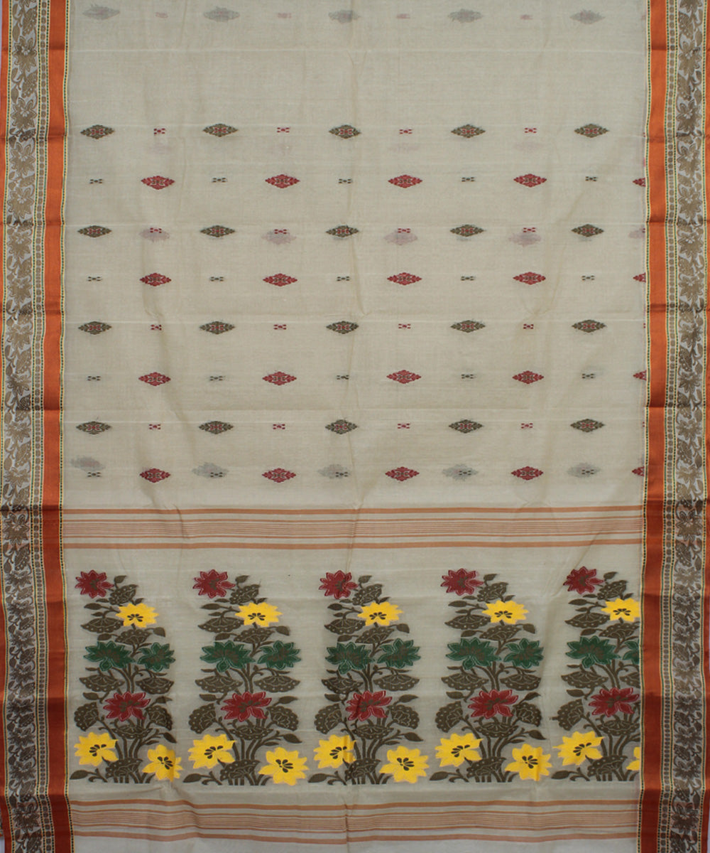 Beige cotton handwoven bengal tangail saree