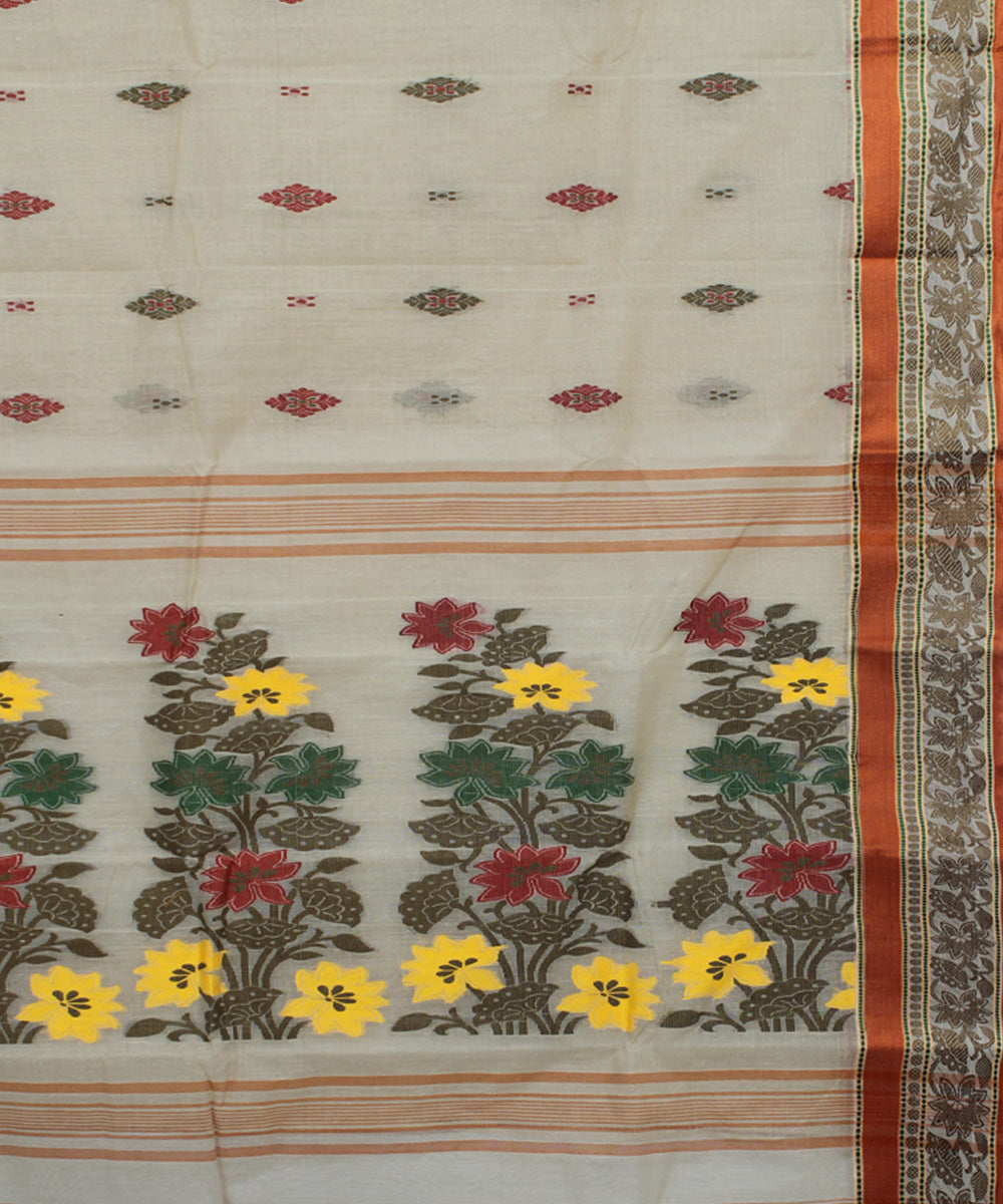 Beige cotton handwoven bengal tangail saree