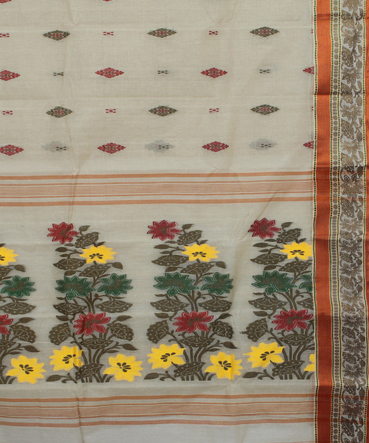 Beige cotton handwoven bengal tangail saree