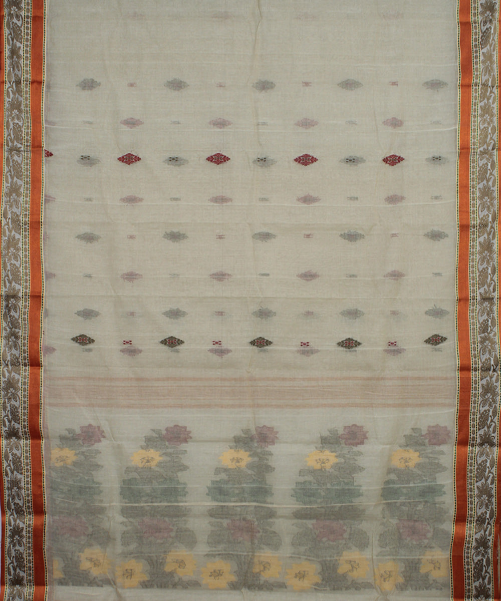 Beige cotton handwoven bengal tangail saree