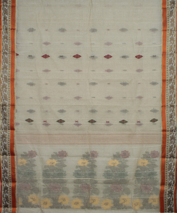 Beige cotton handwoven bengal tangail saree