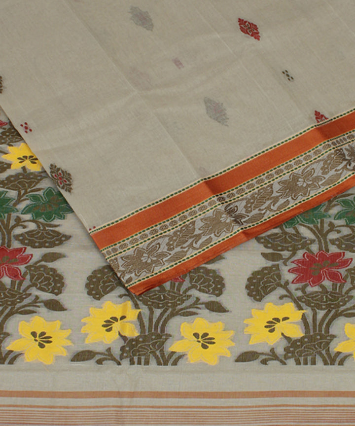 Beige cotton handwoven bengal tangail saree