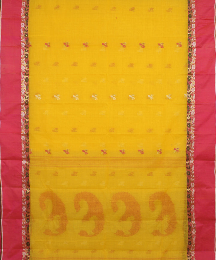Yellow pink handwoven cotton bengal tangail saree