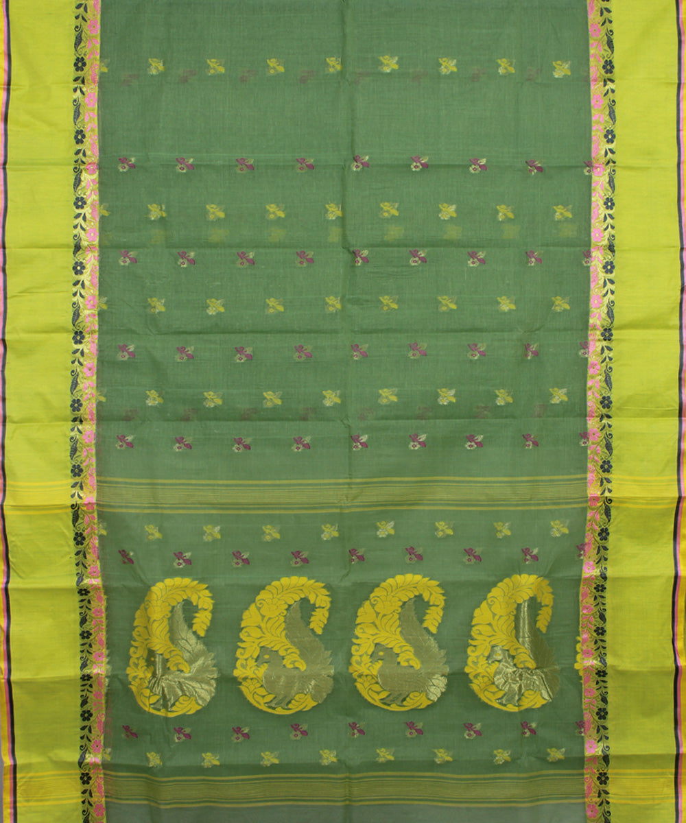 Olive green handloom cotton bengal tangail saree