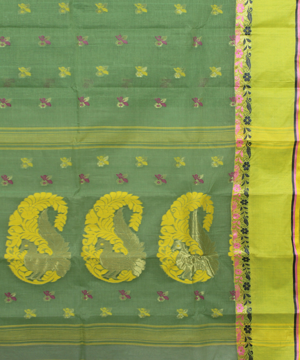 Olive green handloom cotton bengal tangail saree