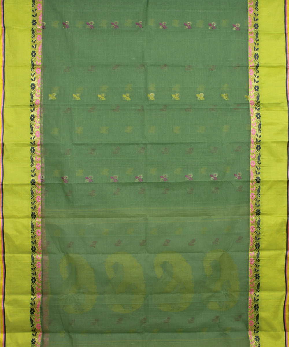 Olive green handloom cotton bengal tangail saree