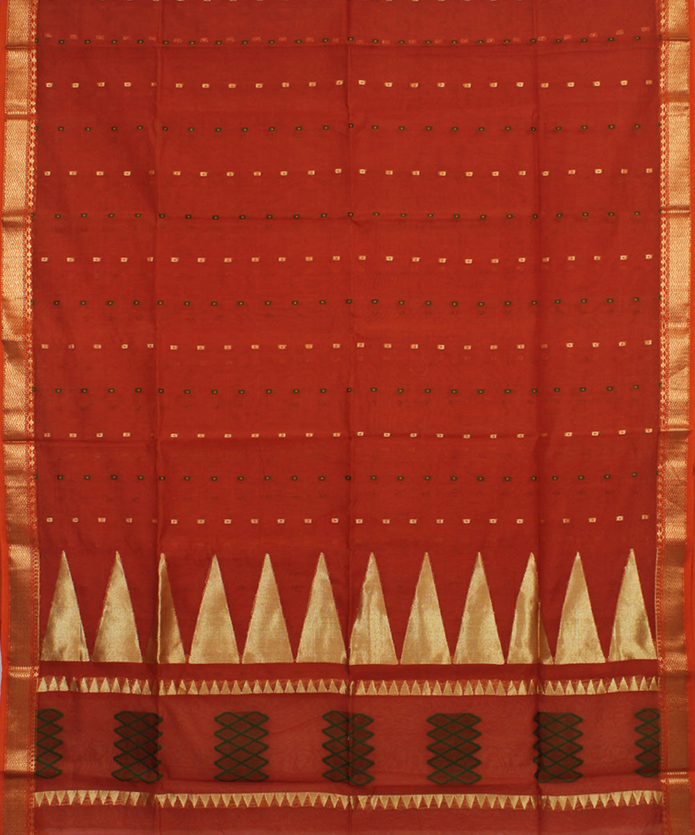 Rust red handloom cotton bengal saree