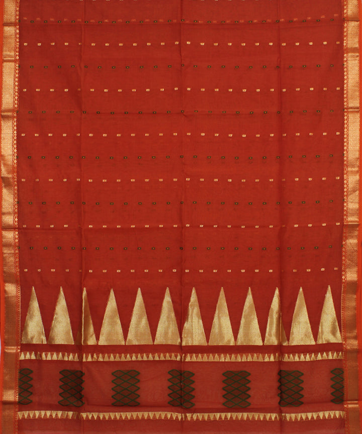 Rust red handloom cotton bengal saree