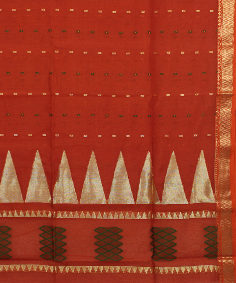 Rust red handloom cotton bengal saree