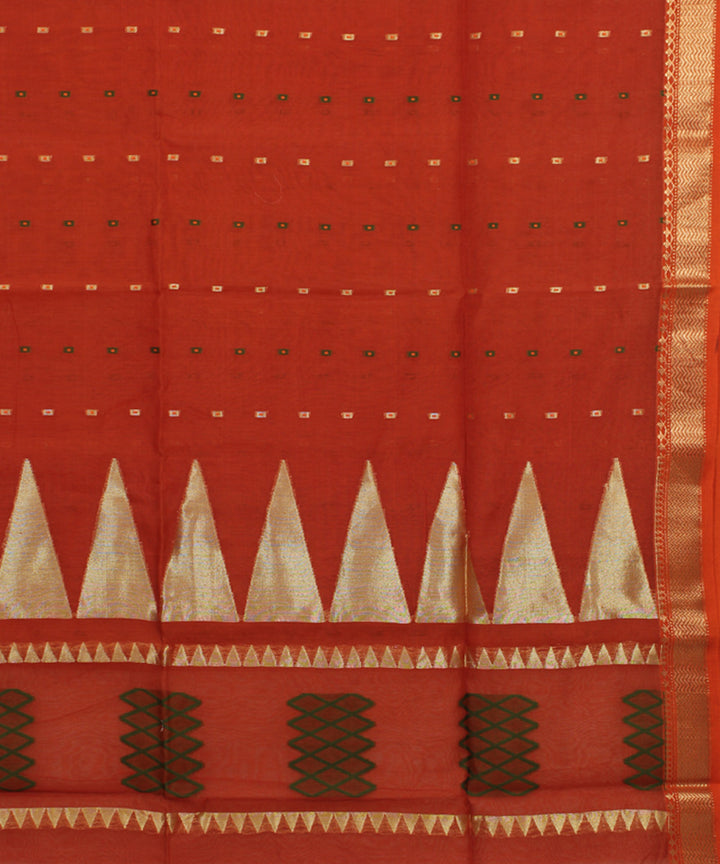 Rust red handloom cotton bengal saree