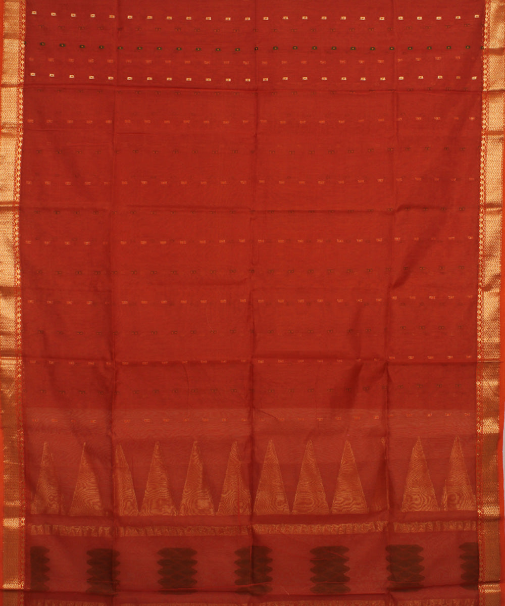 Rust red handloom cotton bengal saree
