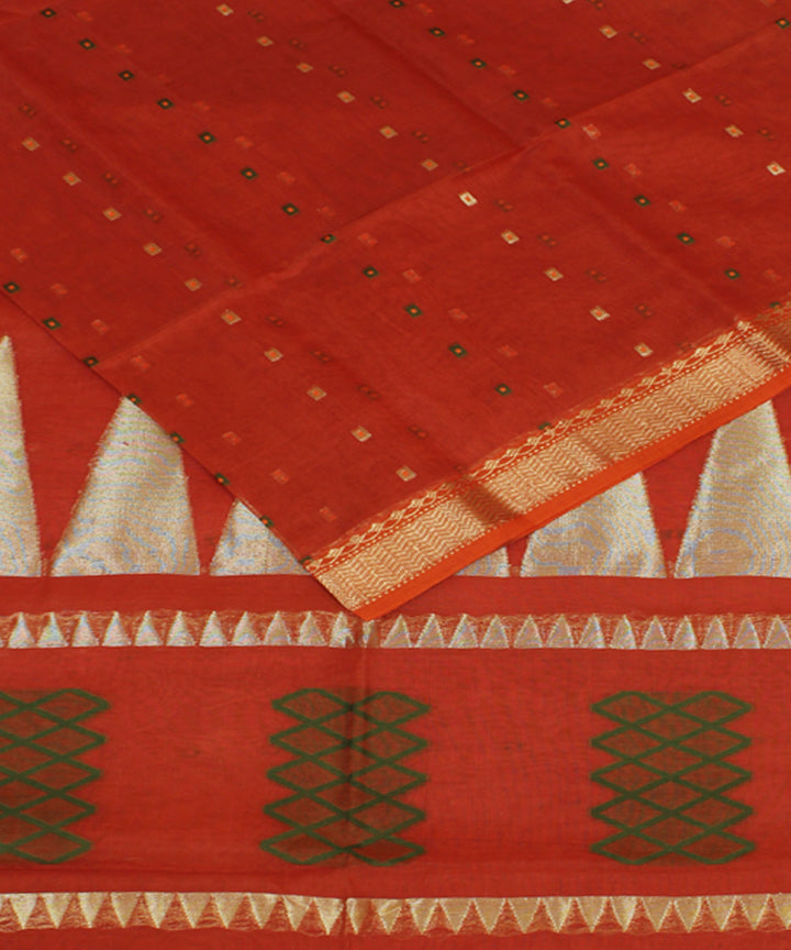 Rust red handloom cotton bengal saree