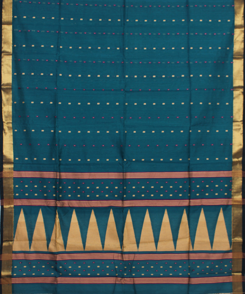 Teal blue handloom cotton silk bengal saree