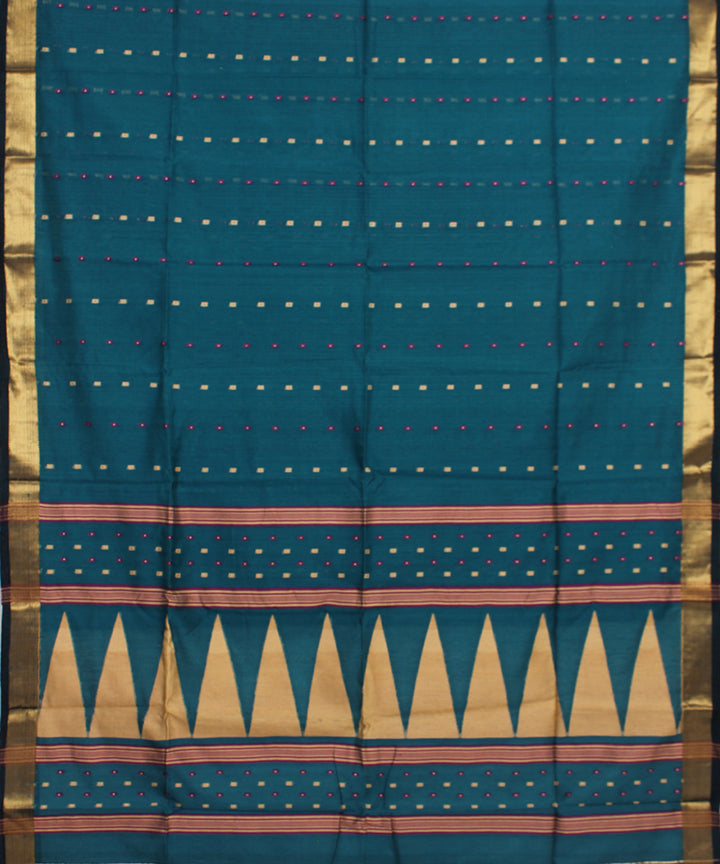 Teal blue handloom cotton silk bengal saree