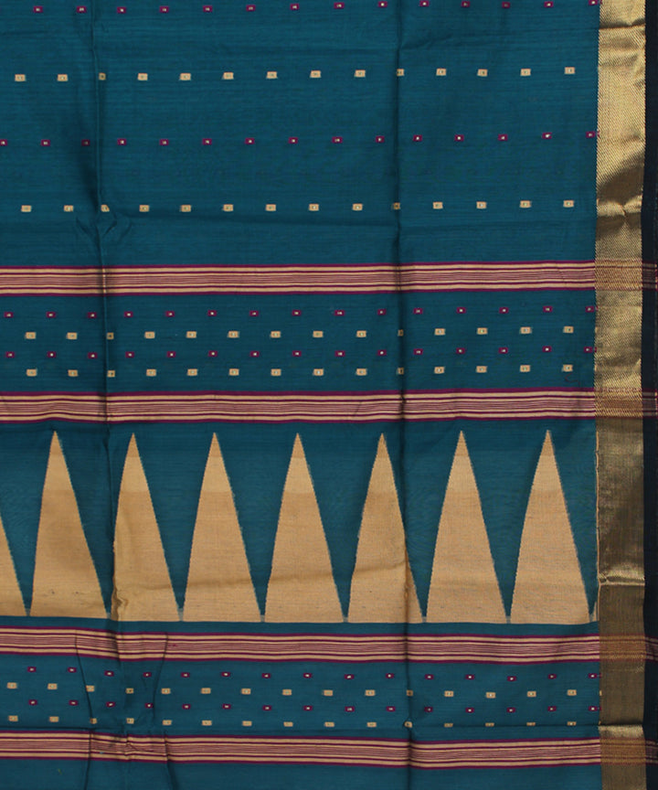 Teal blue handloom cotton silk bengal saree