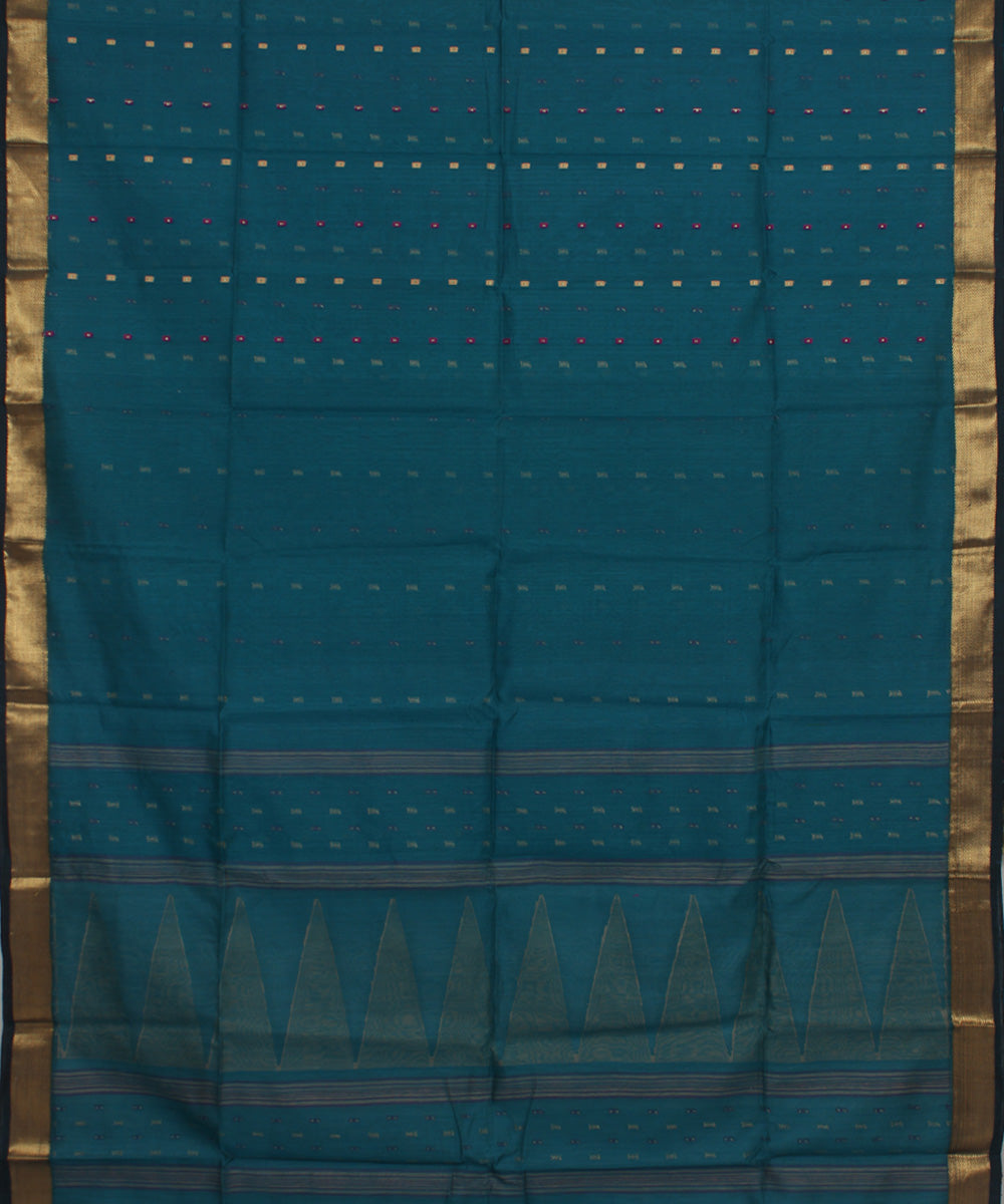 Teal blue handloom cotton silk bengal saree
