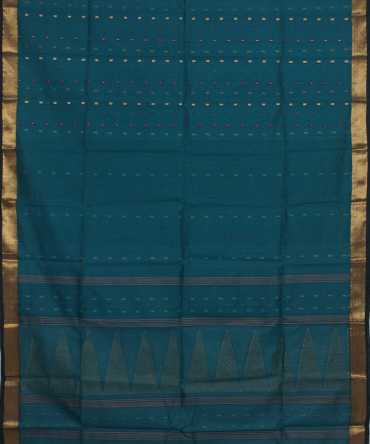 Teal blue handloom cotton silk bengal saree