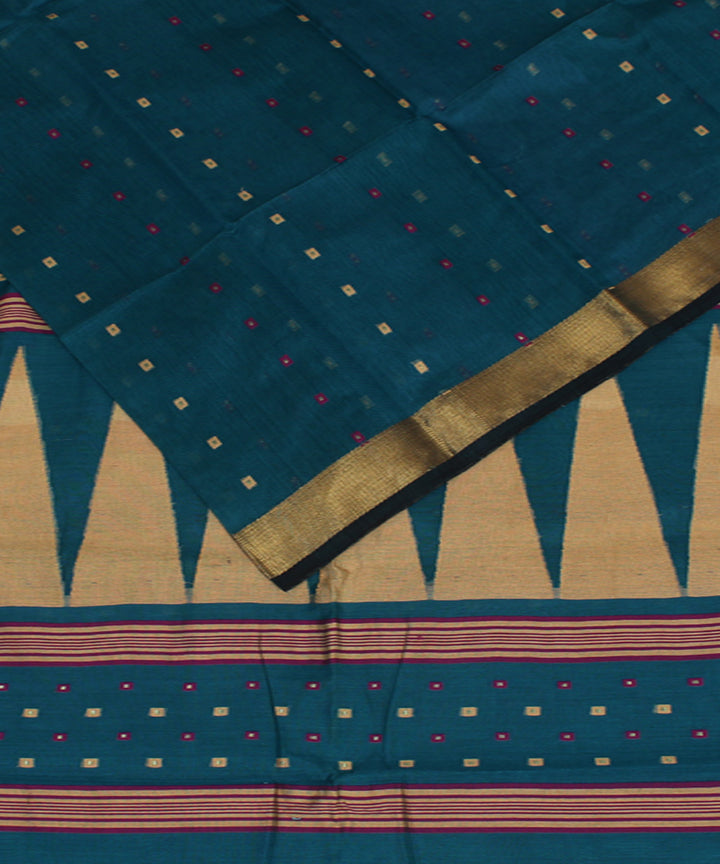 Teal blue handloom cotton silk bengal saree
