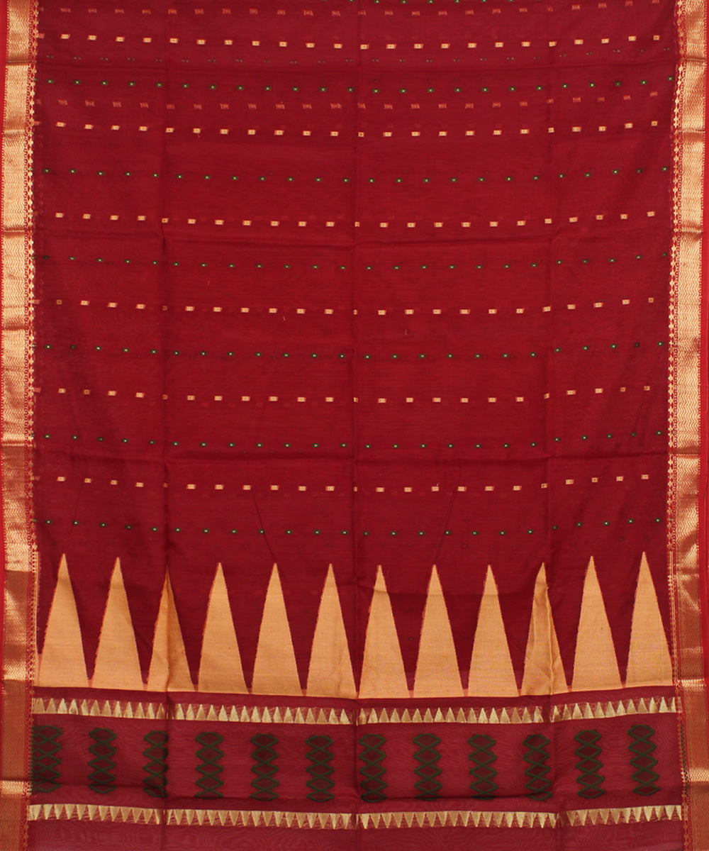 Maroon handwoven cotton silk bengal saree