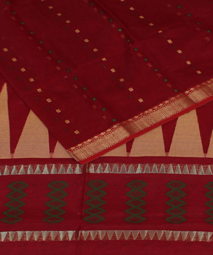 Maroon handwoven cotton silk bengal saree