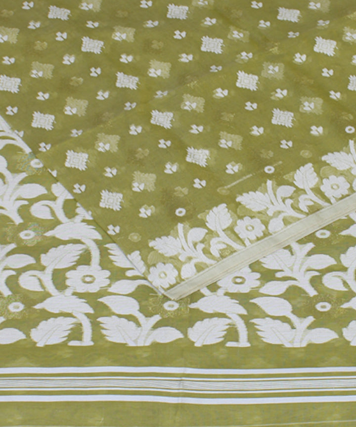 Green chartreuse handloom cotton silk saree