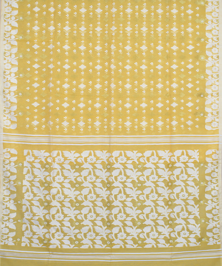 Lemon yellow handloom cotton silk saree