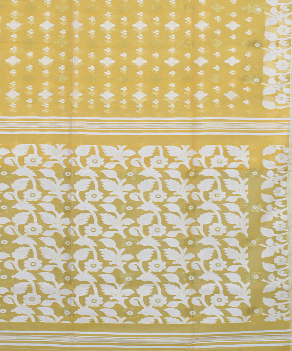 Lemon yellow handloom cotton silk saree