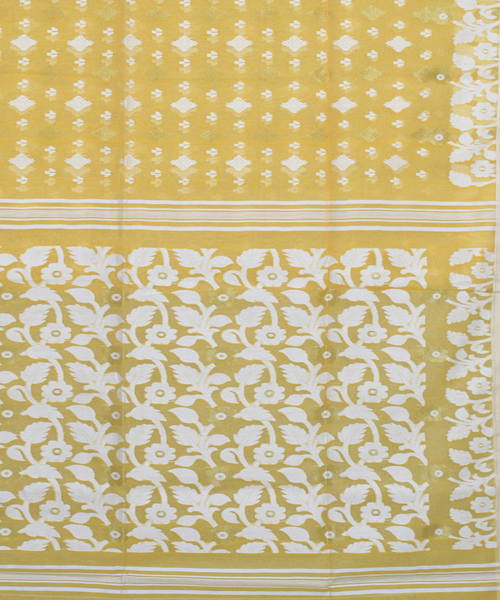 Lemon yellow handloom cotton silk saree