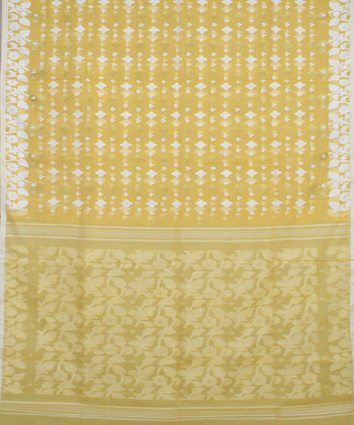 Lemon yellow handloom cotton silk saree