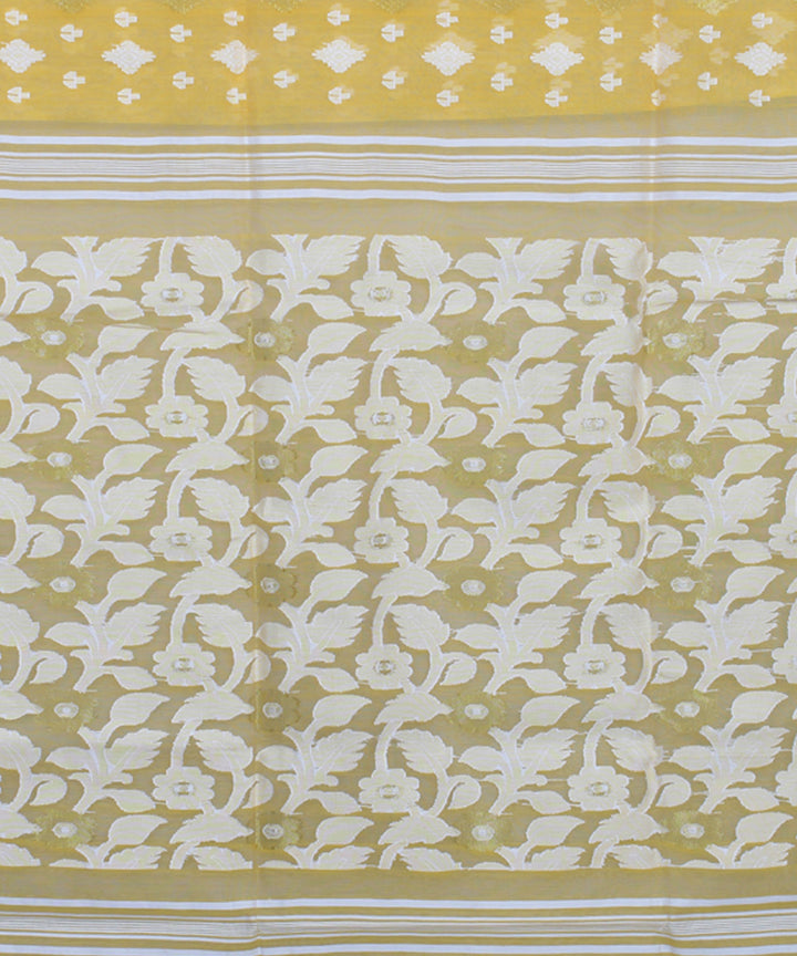 Lemon yellow handloom cotton silk saree