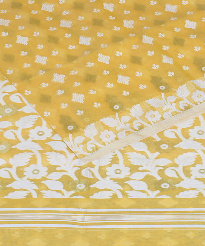 Lemon yellow handloom cotton silk saree