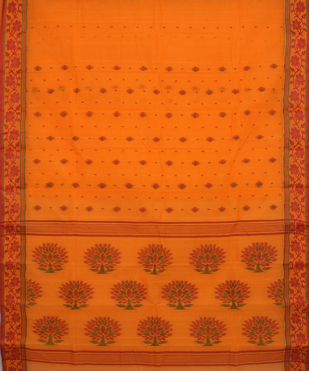 Orange handwoven cotton bengal tangail saree
