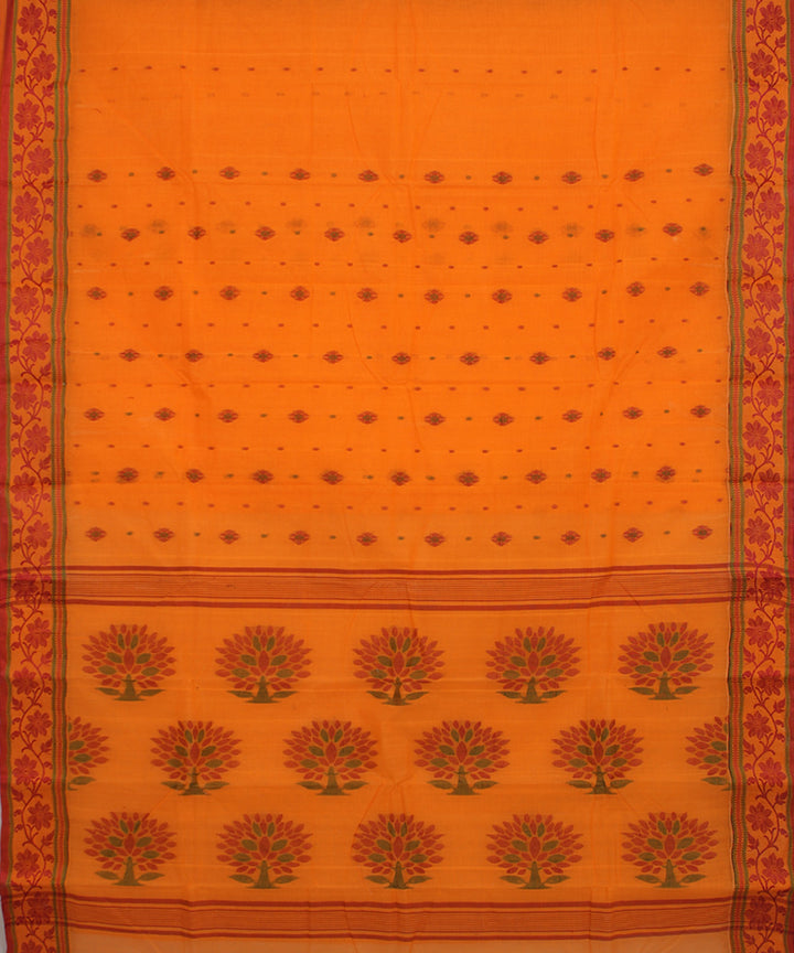 Orange handwoven cotton bengal tangail saree