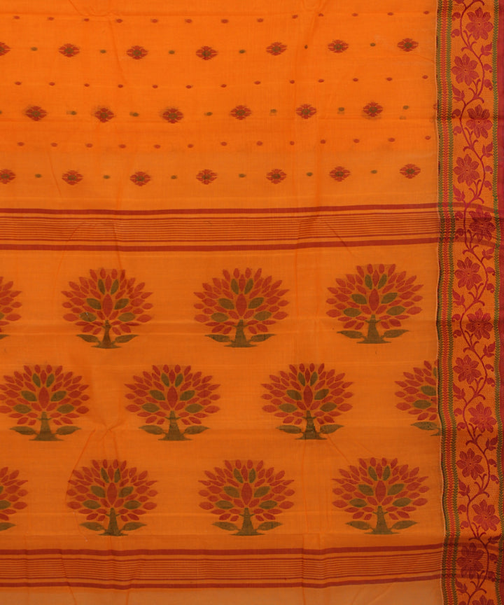 Orange handwoven cotton bengal tangail saree