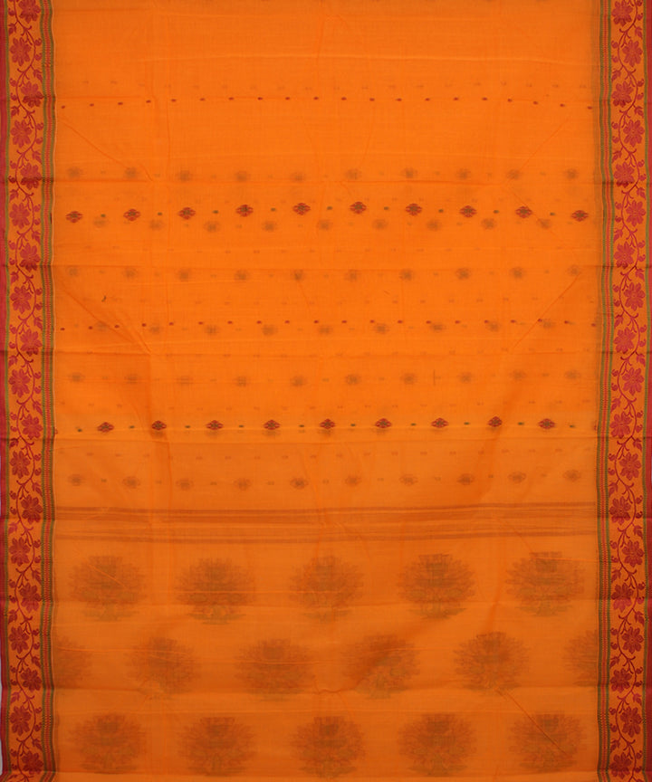 Orange handwoven cotton bengal tangail saree