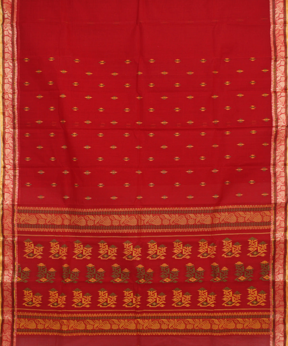 Red handwoven cotton bengal tangail saree