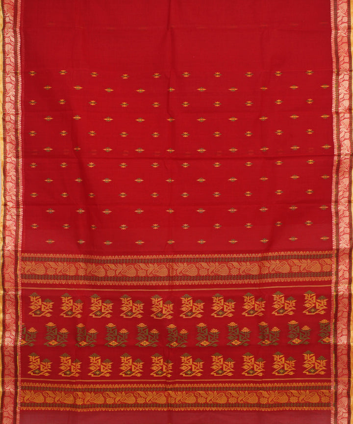 Red handwoven cotton bengal tangail saree