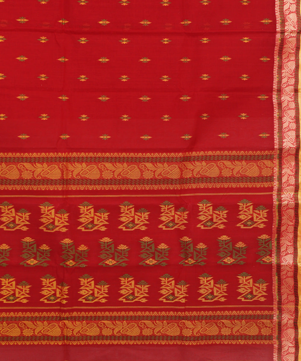 Red handwoven cotton bengal tangail saree