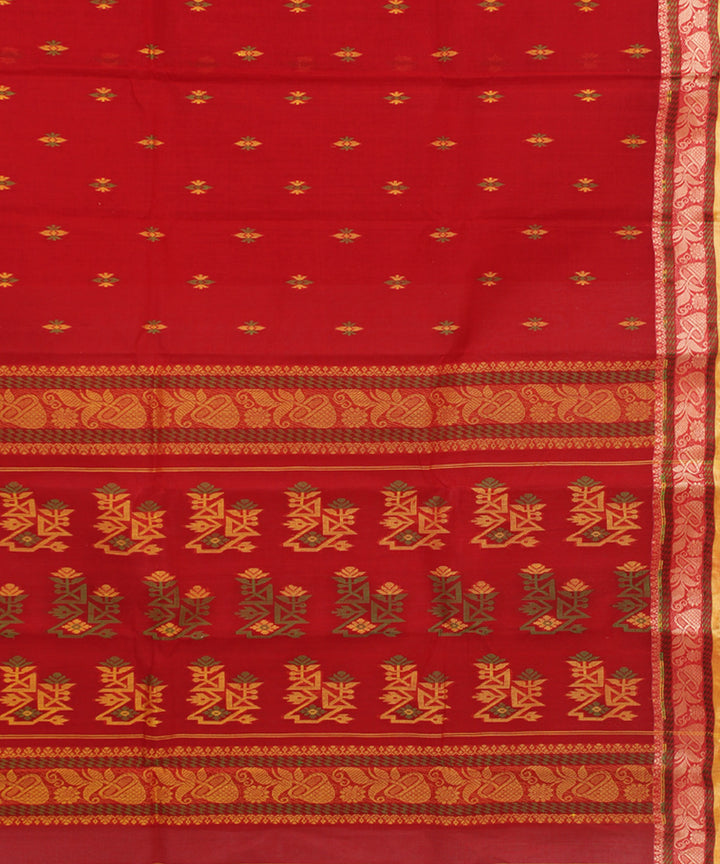 Red handwoven cotton bengal tangail saree